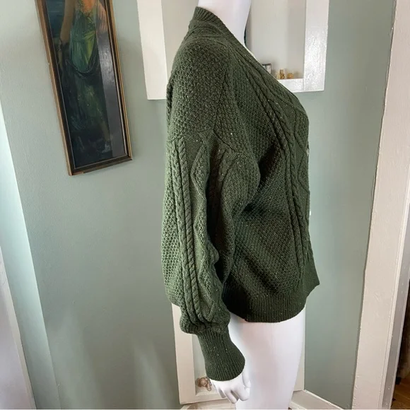 NWT New LOFT Forest Green Flecked Cable Knit Cardigan Sweater XLarge XL - Picture 8 of 11